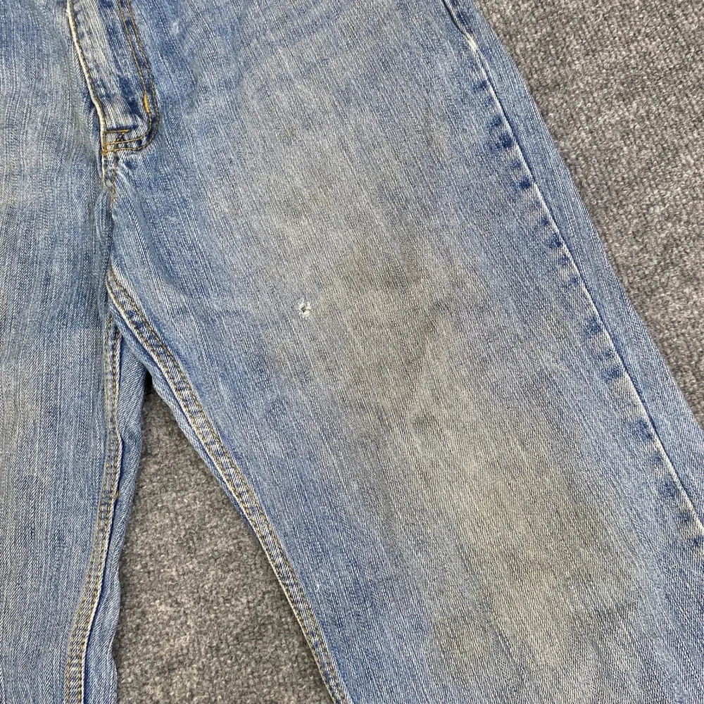Aeropostale Benton Original Boot Jeans Mens 34 Blue Light Wash Distressed Raw